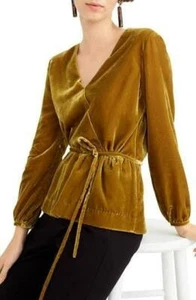 J. Blusa de terciopelo drapeado J4962 oro amarillo $98 nueva con etiquetas 10 - Imagen 1 de 2