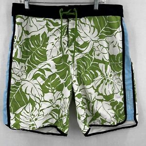 Nautica Competition Floral Swim Board Shorts Size 36 Green White Blue Lined