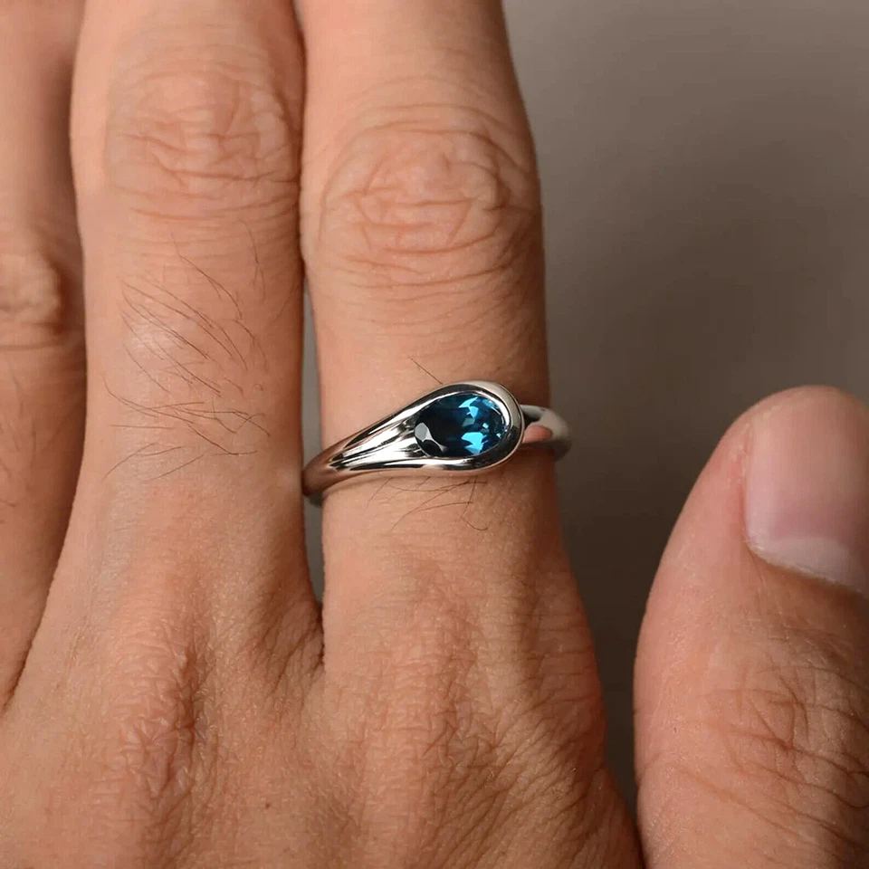 Anillo Topacio Azul Londres Anillo Corte Ovalado Anillo Regalo Cumpleaños Anillo Plata de Ley 925 Foto 1 de 4