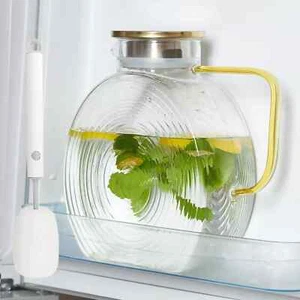 Glass Pitcher With Lid For Fridge 84 Oz / 2.4 Liter Large Water Spout Jug With H - Picture 1 of 5