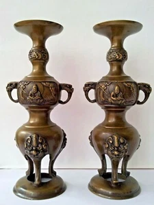 Coppia di candelabri cinesi antichi/vintage in bronzo - Foto 1 di 12