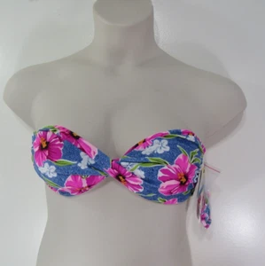 Nuevo top de natación tropical hawaiano para mujer talla XL azul rosa floral correas de gancho trasero - Imagen 1 de 4