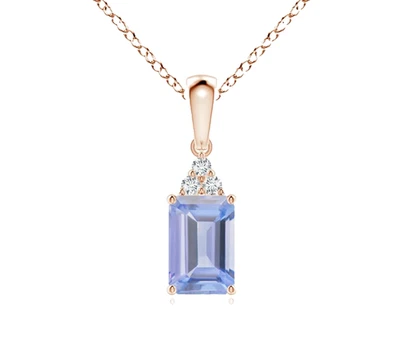 14k Solid Gold Tanzanite and Diamonds Pendant Emerald Cut 0.64 Ctw Women's Gifts - Image 1 of 4
