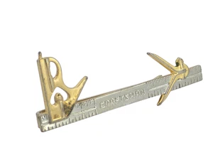 VTG CRAFTSMAN TOOL COMBINATION SQUARE SILVER & GOLD TONE TIE BAR CLIP ~ 2.5 in - Picture 1 of 7