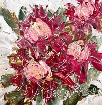 Mini arte botánico pintura al óleo de flor de paja flores y plantas nativas australianas Foto 1 de 4