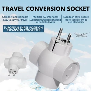 EU To 3 Socket Adapter Power Socket 2Pin Plug Extension Converter Adaptor - Afbeelding 1 van 5