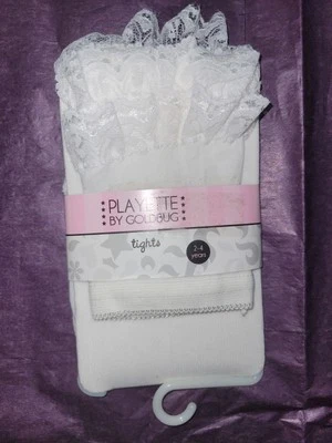 NUEVO PLAYETTE Bebé Niñas 2-4 Años Blanco Medias Nylon Encaje Detrás Nuevo Con Etiquetas Foto 1 de 2