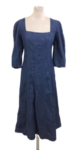 M&S Women's Dress Denim Indigo Panelled Square Neck Round Sleeve New F1 - Picture 1 of 17