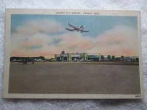 Postal vintage del aeropuerto de la ciudad, Detroit, Michigan - Imagen 1 de 2