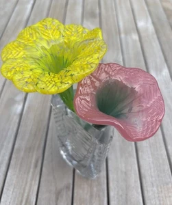 2 steli vintage in vetro fiori HARMONIA CECA BOHEMIEN giallo rosa verde steli 9" - Foto 1 di 15