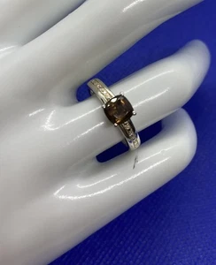 Sterling Silver Ring Brown Topaz And Diamond Accent - Picture 1 of 4