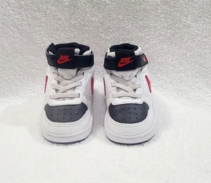 NIKE Court Borough Toddler Mid 2 High Top White Black Red CD7784-110 Size 6C - Picture 1 of 11
