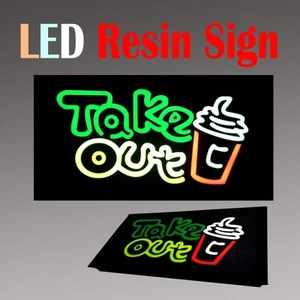 Lighted LED Resin Window Sign Take Out Food Drink Non Neon Display 17" x 9" - Picture 1 of 2
