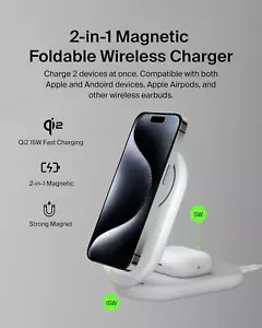 Magsafe-Compatible Iphone Charger, 2-In-1 Magnetic Foldable Charger 15W - Qi2... - Picture 1 of 12