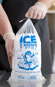5 LB 1000/Bundle Clear Plastic Ice Bag With Ice Print Extra Strength - Picture 1 of 3