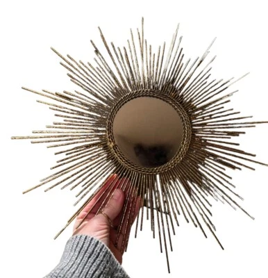 Pier 1 Mid Century SUNBURST STARBURST GOLD Braided Metal Mirror 15” - Image 1 of 4