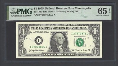 United States-Federal Reserve 1 Dollar 1995 Fr#1922-I (IJ Block) UNC Grade 65 - Image 1 of 2