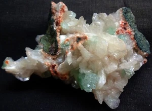APOPHYLLITE GREEN POINTED W/ STILBITE BLEDS & PINK HEULANDITE CRYSTALS MINERALS - Picture 1 of 4