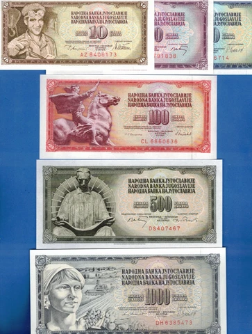 Yugoslavia 10,20,50,100,500,1000, Dinara Uncirculated Banknotes Set # 5 Cover