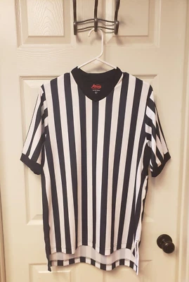 Adams 足球裁判短袖衬衫 MOISTURE-WICK 条纹 尺寸 中号 ~ EUC — 第 1/4 张图片