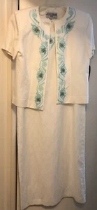 Jessica Howard Ivory Linen/Rayon Sheath Dress with Embroidered Dress & Jacket 4P - Picture 1 of 24