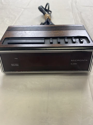 Vintage Micronta Alarm Clock (63-754) Red Fluorescent Display Faux Wood Cover