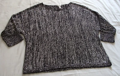 SUÉTER CHICO's Negro y Plateado Manga 3/4 Borde de Lentejuelas Cuello Escote Escote Escote Escote Talla 4 Foto 1 de 4