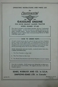 Sears db 127.400 Continental Engine Owner, Parts & Repair Service Manual Tractor - Picture 1 of 2