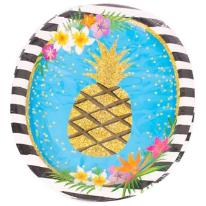 Forum Luau Glitter Pineapple Paper 12" Serving Platter, 8 CT, Gold Blue - Picture 1 of 3