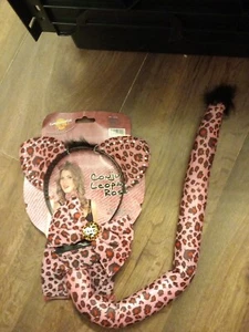 Pink Leopard Animal Tail Ears Bowtie Hen Bookweek Fancydress Costume Accessories - Picture 1 of 5