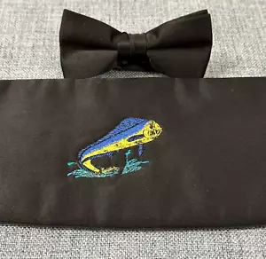 Nautical Fish Cummerbund Black Bow Tie Fisherman Groom Fishing Theme Wedding - Picture 1 of 9