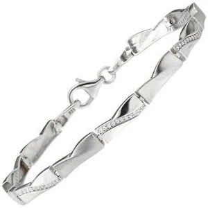 Pulsera De 5,3 Mm De Plata 925 Rodinada Y Semi Mate Con 55 Circonitas 19 Cm - Picture 1 of 1