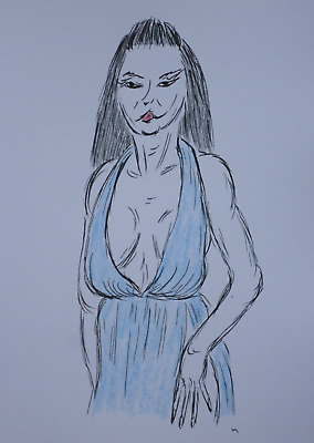 Zeichnung Tinte Buntstift Weiblicher Akt Nr.598 • 1€