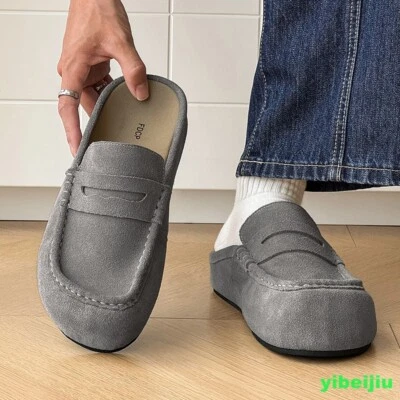 Men's Slip On Half Slippers Suede Loafers Platform Flat Comfort Mule Slide Shoes - Image 1 of 4