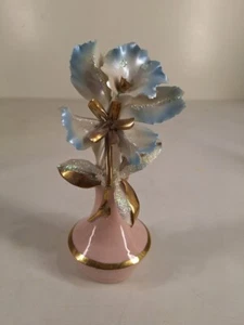 Vtg Capodimonte Italy Porcelain Pink Vase Stilart Iris Lily Blue Gold Trim Read - Picture 1 of 8