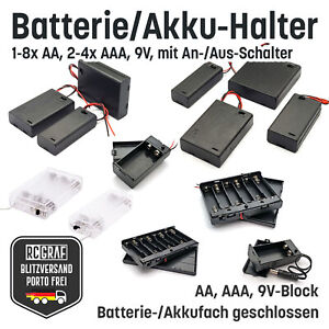 Batterie-/Akkuhalter AA AAA 9V 1-8 Schalter geschlossen, Batteriefach, Akkufach