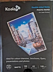KOALA Double Sided Matte Inkjet Photo Paper A3 120gsm 100 SHEETS - Afbeelding 1 van 3