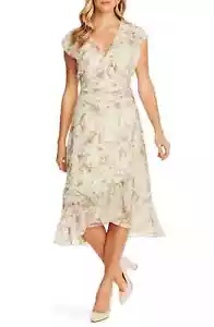 Abito donna Vince Camuto taglia 0 stampa floreale finto avvolgente senza maniche scollo a V nuovo con etichette - Foto 1 di 11