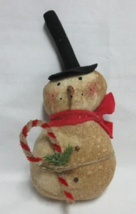 Grungy Snowman w/Candy Cane Fabric Doll Country Christmas Farmhouse Holiday New - Picture 1 of 5