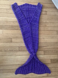 Purple Mermaid Tail Blanket Knitted Crocheted - Picture 1 of 3