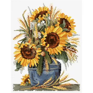 Sunflower Harvest counted cross stitch chart, optional aida & DMC thread -DMC - Picture 1 of 1