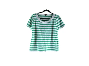 Talbots Damen XL grün & weiß gestreift Perlen Kragen Stretch Baumwolle T-Shirt gebraucht, in einwandfreiem Zustand - Bild 1 von 5
