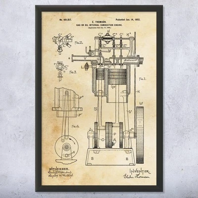 Gas ICE Engine Patent Wall Art Poster, Canvas or Framed Gearhead Gifts - Image 1 of 4