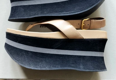 Sandalias MARNI "Zeppa" Plataforma Cuero Beige Tanga Soporte Arco Talla 6/36 Foto 1 de 4