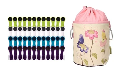 48 Wäscheklammern Softgrip Blau Grün Weiß Lila 1 Wäscheklammerbeutel Baumwolle - Bild 1 von 4