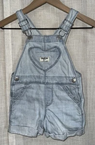 OshKosh 2T 2 Pantaloncini Ragazze Cotone Denim Salopette Cuore Pantaloncini Lavaggio Leggero Y2K - Foto 1 di 5