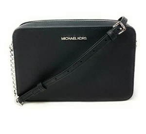 Bolso Bandolera Michael Kors Jet Set Artículo Grande Este Oeste Negro Plata $378 - Imagen 1 de 7
