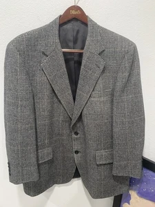 VINTAGE Gabriels CAMEL HAIR Wool SPORT COAT 46R Gray Houndstooth Check Jacket - Picture 1 of 18