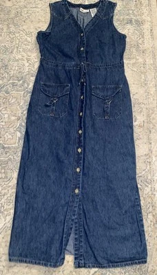 VTG Faded Glory Womens Denim Maxi Shirt Dress SZ 12/14 Full Button Western Boho - Image 1 of 4