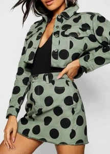 Green Polka Dot Denim Jacket & Skirt New With Tags - Picture 1 of 7